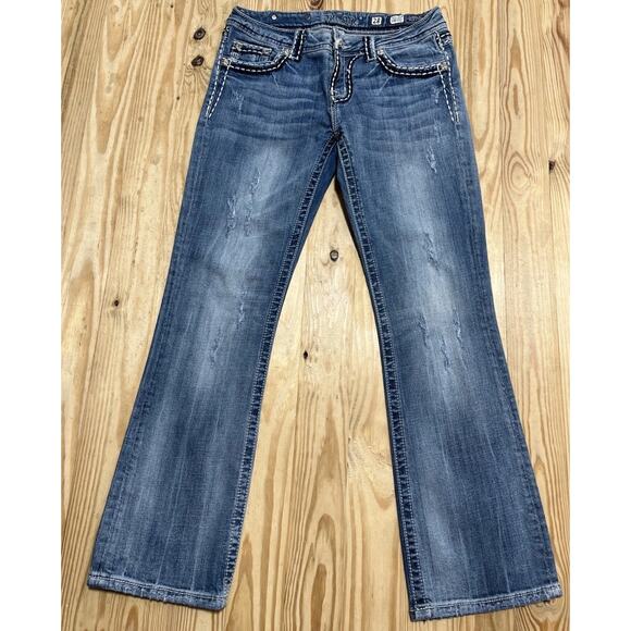 Y2K Miss Me Signature Easy Boot Bootcut Jeans Embellished Flap Pockets 28x29 - Picture 1 of 7